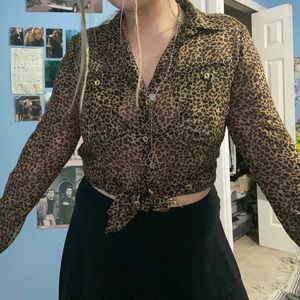 Cheetah leopard print button up shirt